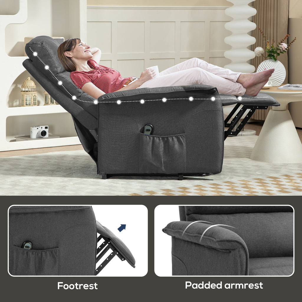 Electric Power Lift Recliner Chair with Spring Pack Seat, Fabric Recliner Armchair for Elderly with Footrest, Pockets | HOMCOM-6