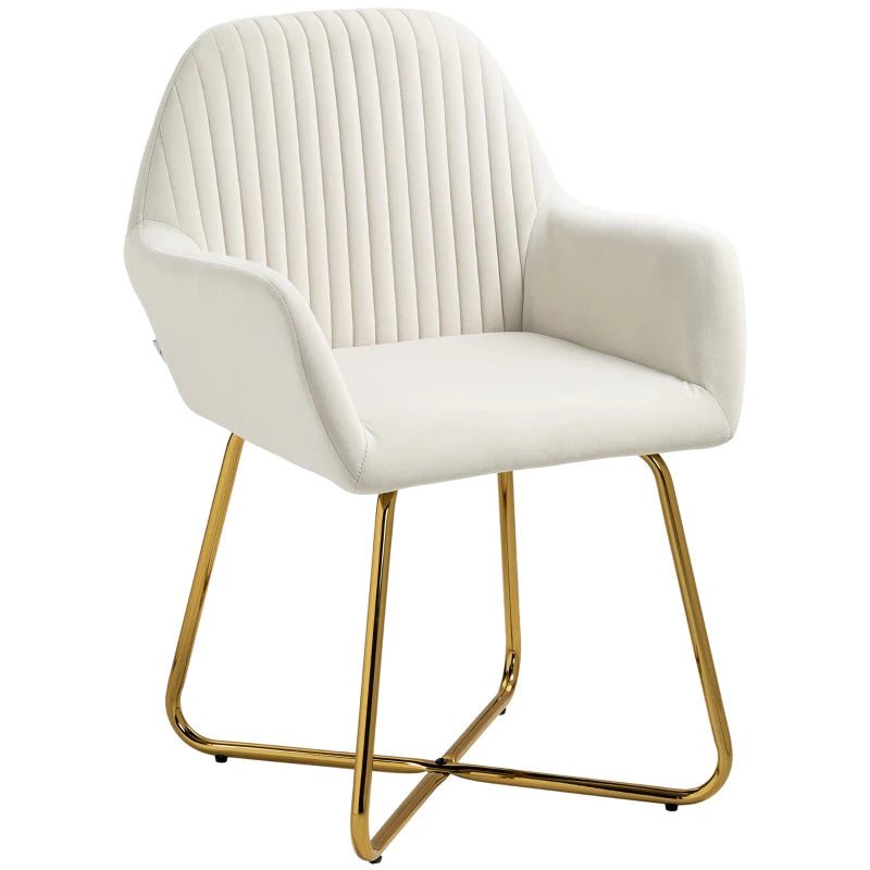 HOMCOM Modern Arm Chair Upholstered Accent Chair with Metal Base for Living Room Cream in White-0