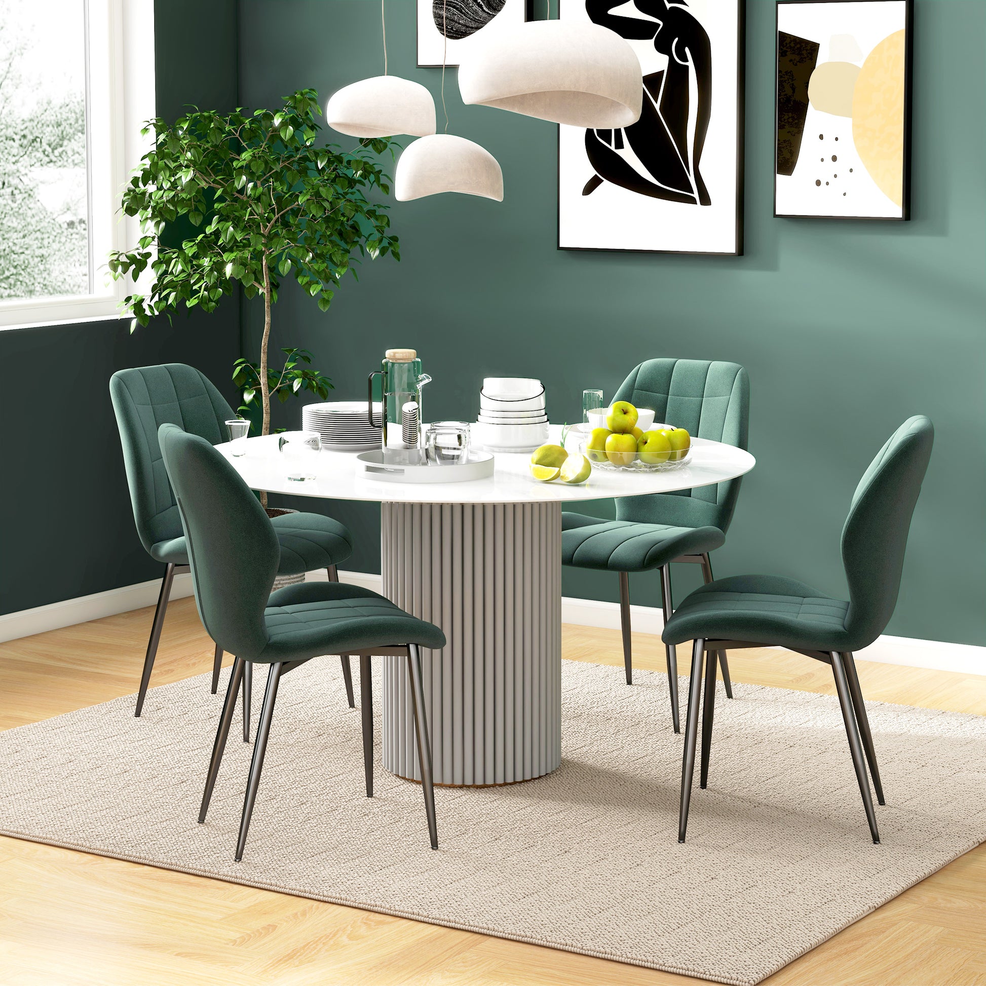Set of Four Flannel Relaxed Tub Dining Chairs - Green | HOMCOM-8