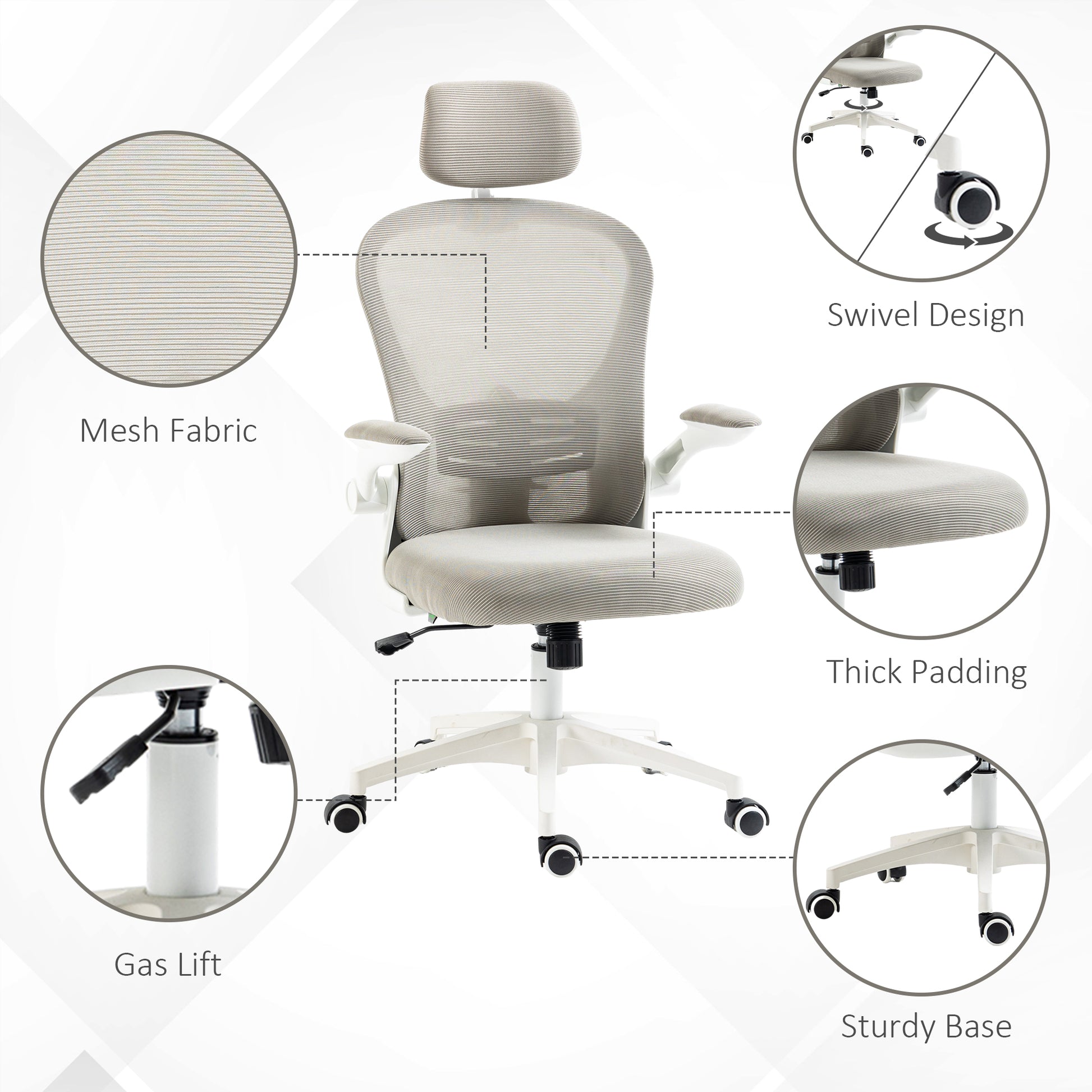 Vinsetto Multi-Adjustable Office Chair, with Lumbar Support, Headrest and Mesh Back in Grey-5