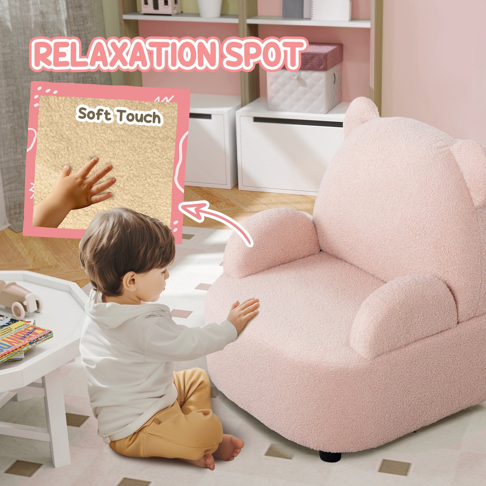 AIYAPLAY Bear Shaped Toddler Chair for Bedroom Playroom Living Room, Aged 18 Months to 3 Years in Pink-3