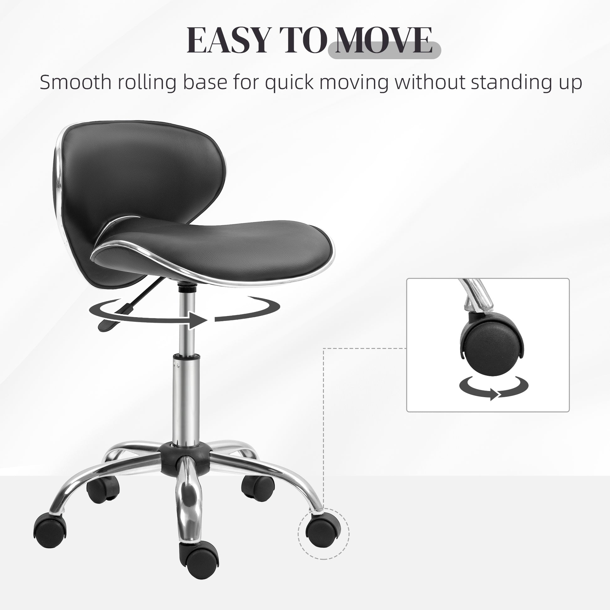 Black Beauty Salon Chair, Adjustable Rolling Swivel, Stool for Spa by HOMCOM-3