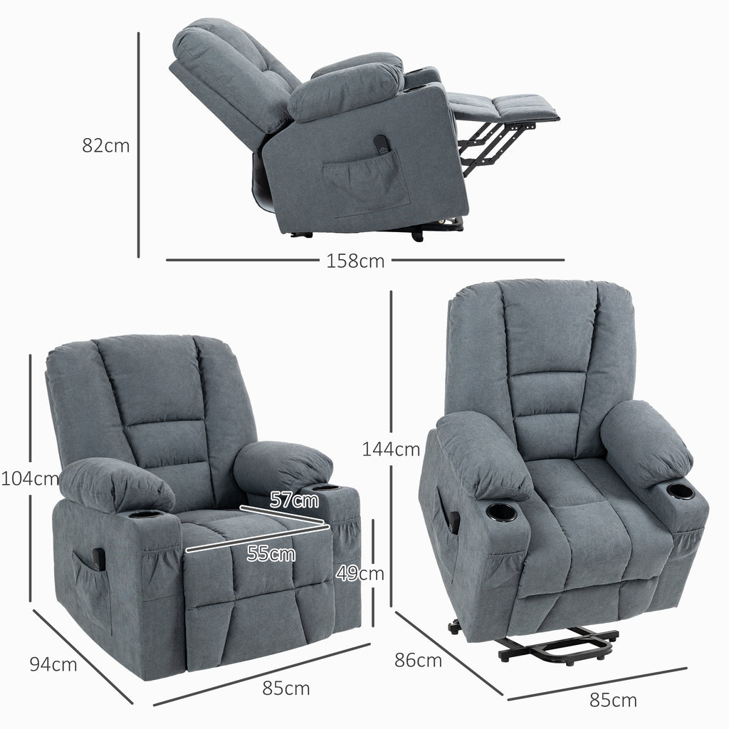 Oversized Riser and Recliner Chairs for the Elderly, Fabric Upholstered Lift Chair for Living Room w/ Remote Control, Side Pockets | HOMCOM-1