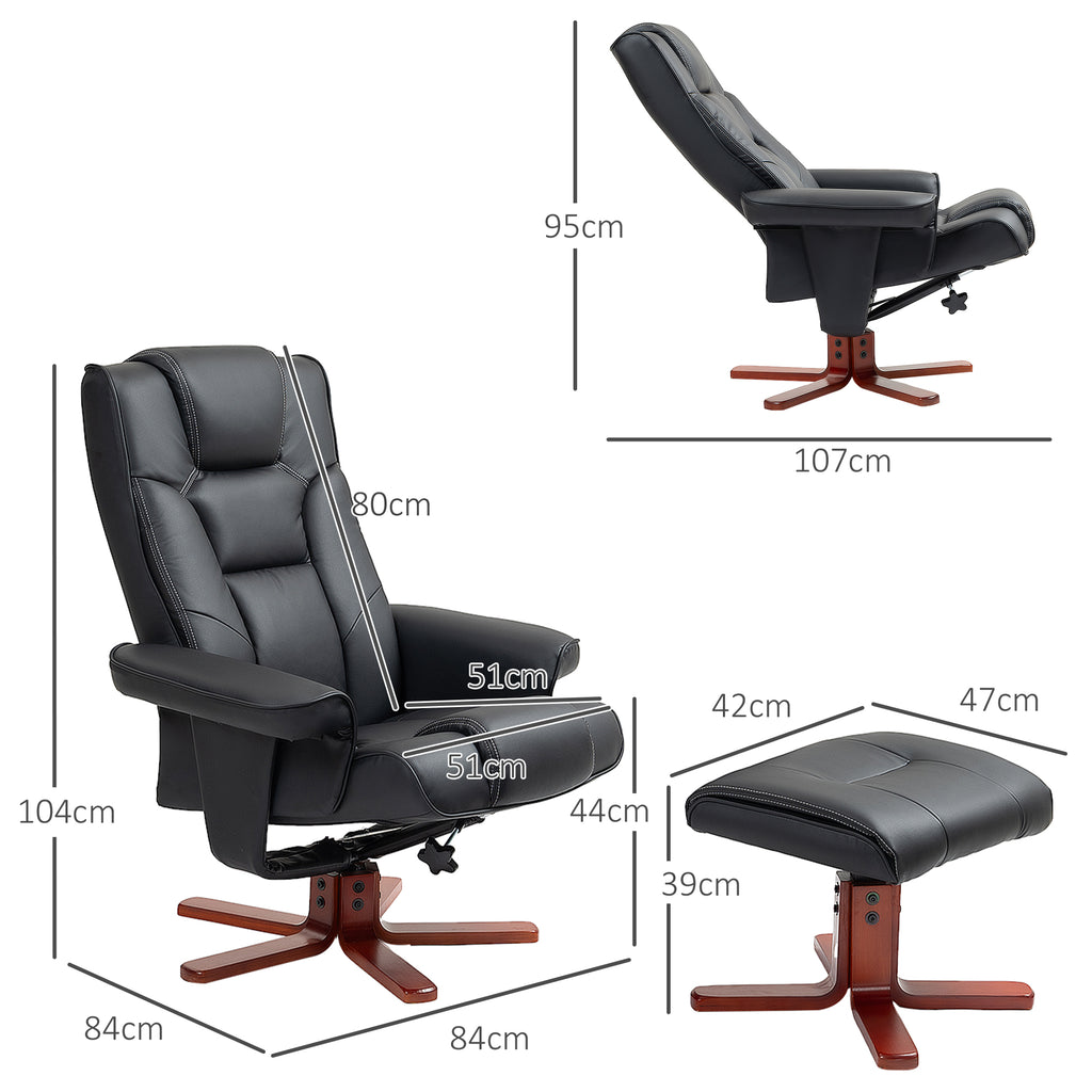HOMCOM Faux Leather Manual Recliner and Footstool Set in Black-1