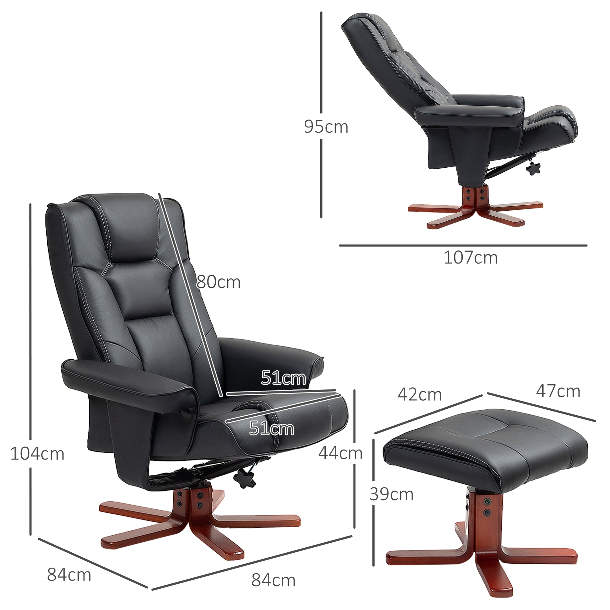 HOMCOM Faux Leather Manual Recliner and Footstool Set in Black-1