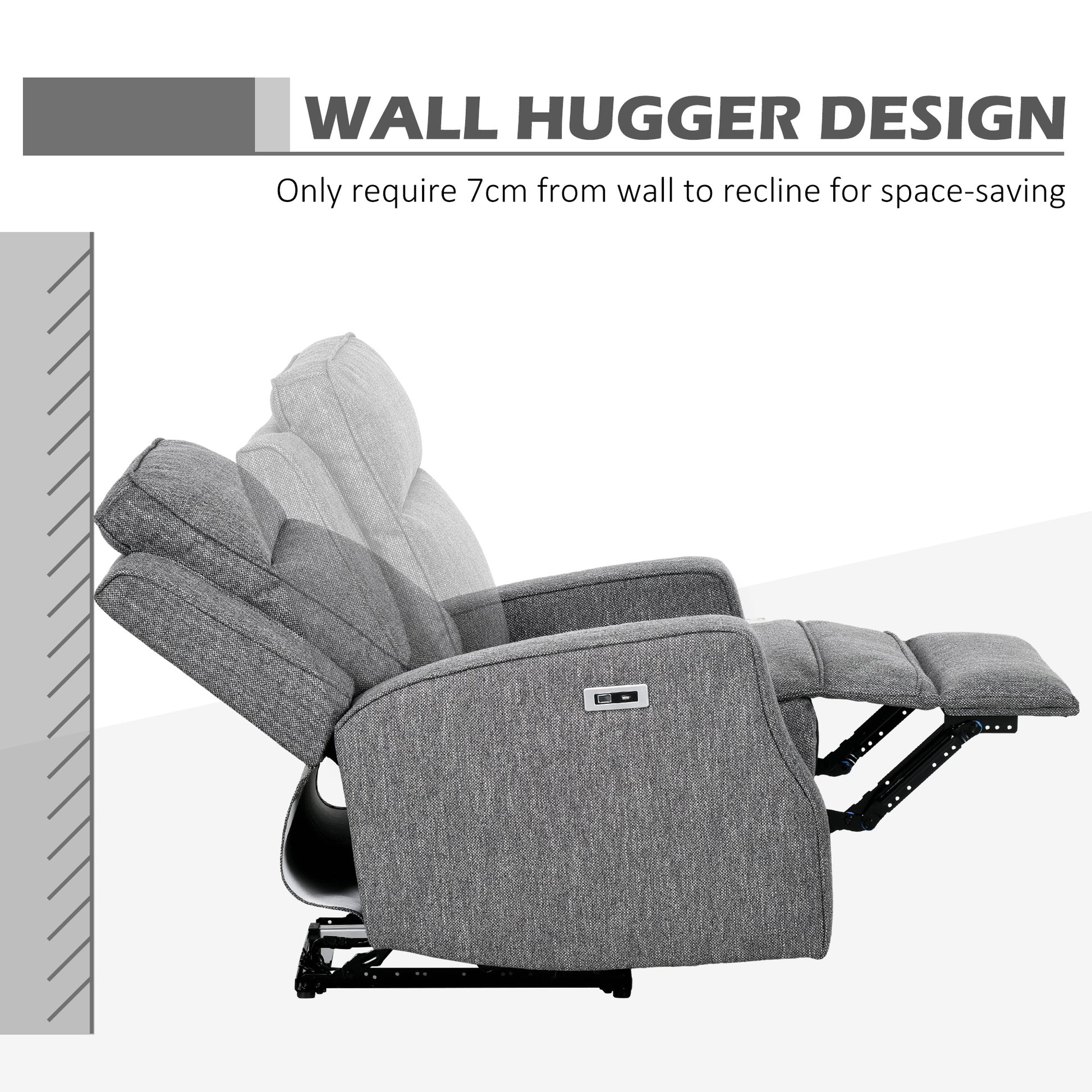 Electric Recliner Armchair, Recliner Chair with Adjustable Leg Rest, USB Port, Charcoal Grey | HOMCOM-4