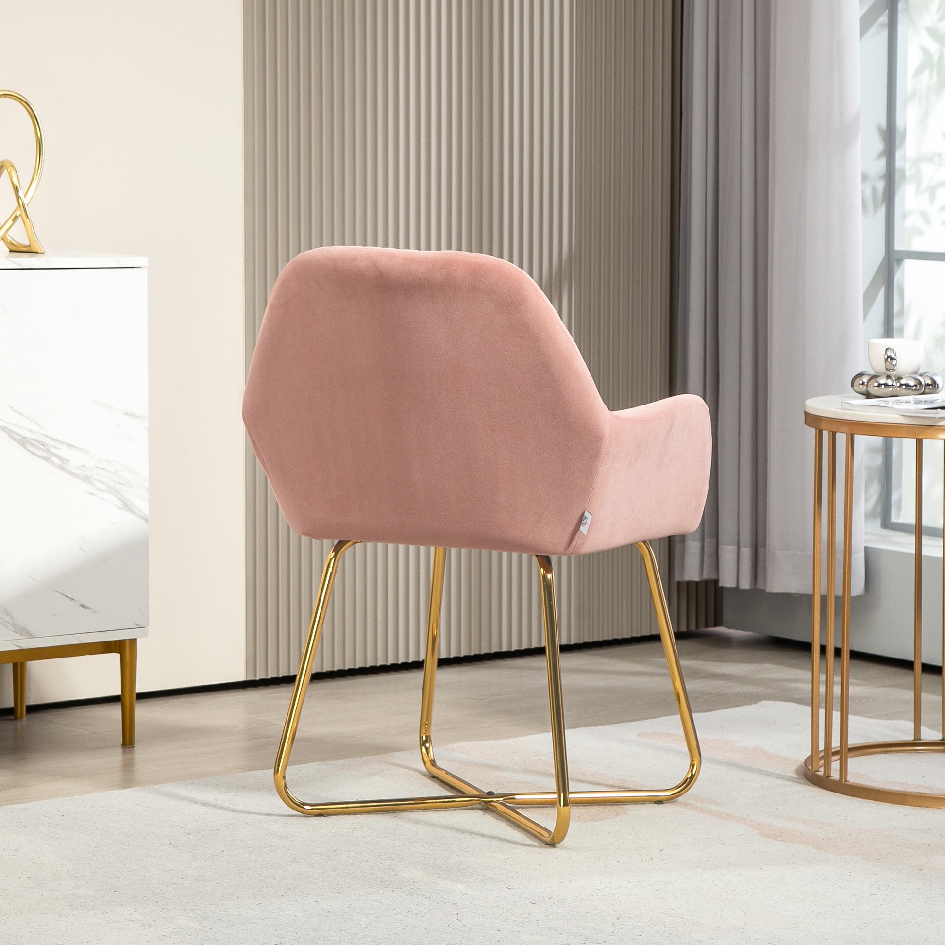 HOMCOM Modern Arm Chair Upholstered Accent Chair with Metal Base for Living Room in Pink-5