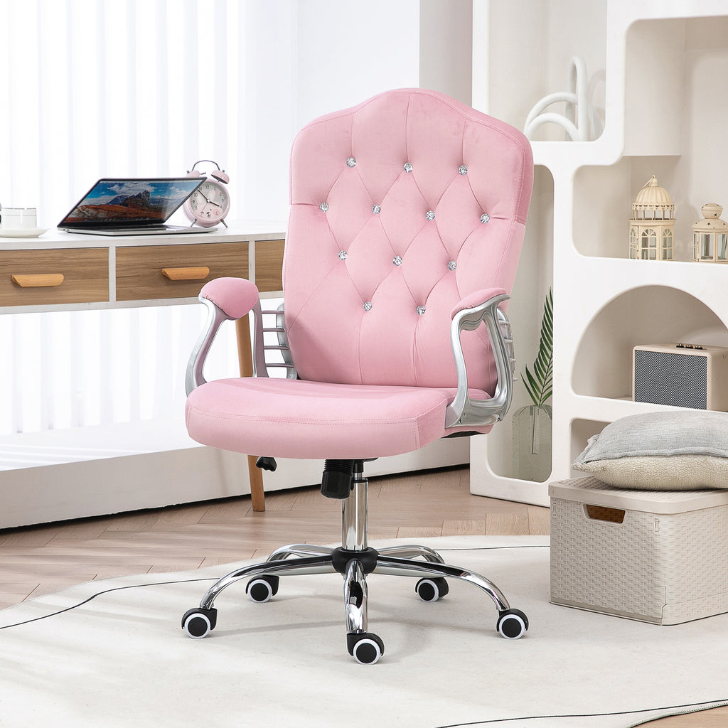 Vinsetto Computer Home Office Chair with 360 Degree Swivel Wheels, Adjustable Height, Tilt Function in Pink-8