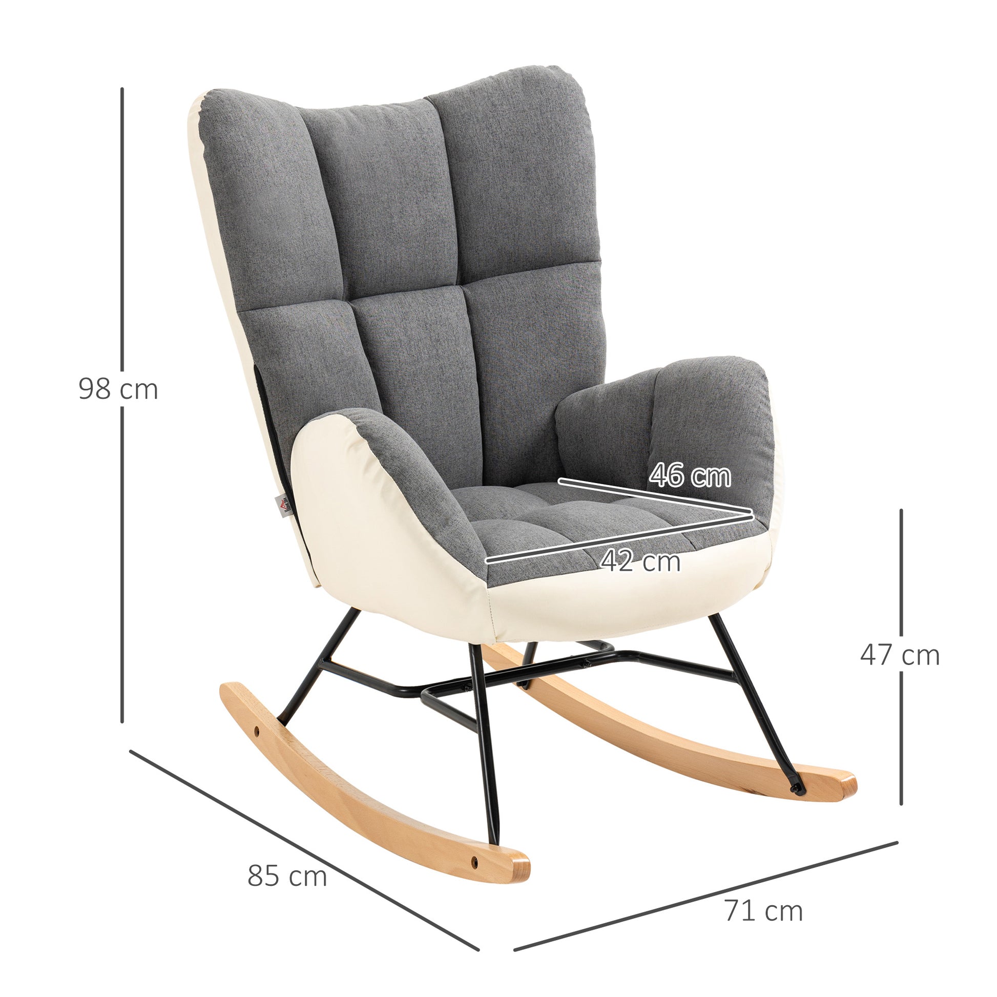 Rocking Chair for Nursery, Upholstered Wingback Armchair with Steel and Wood Legs for Living Room, Bedroom, Balcony, Grey and Cream | HOMCOM-1