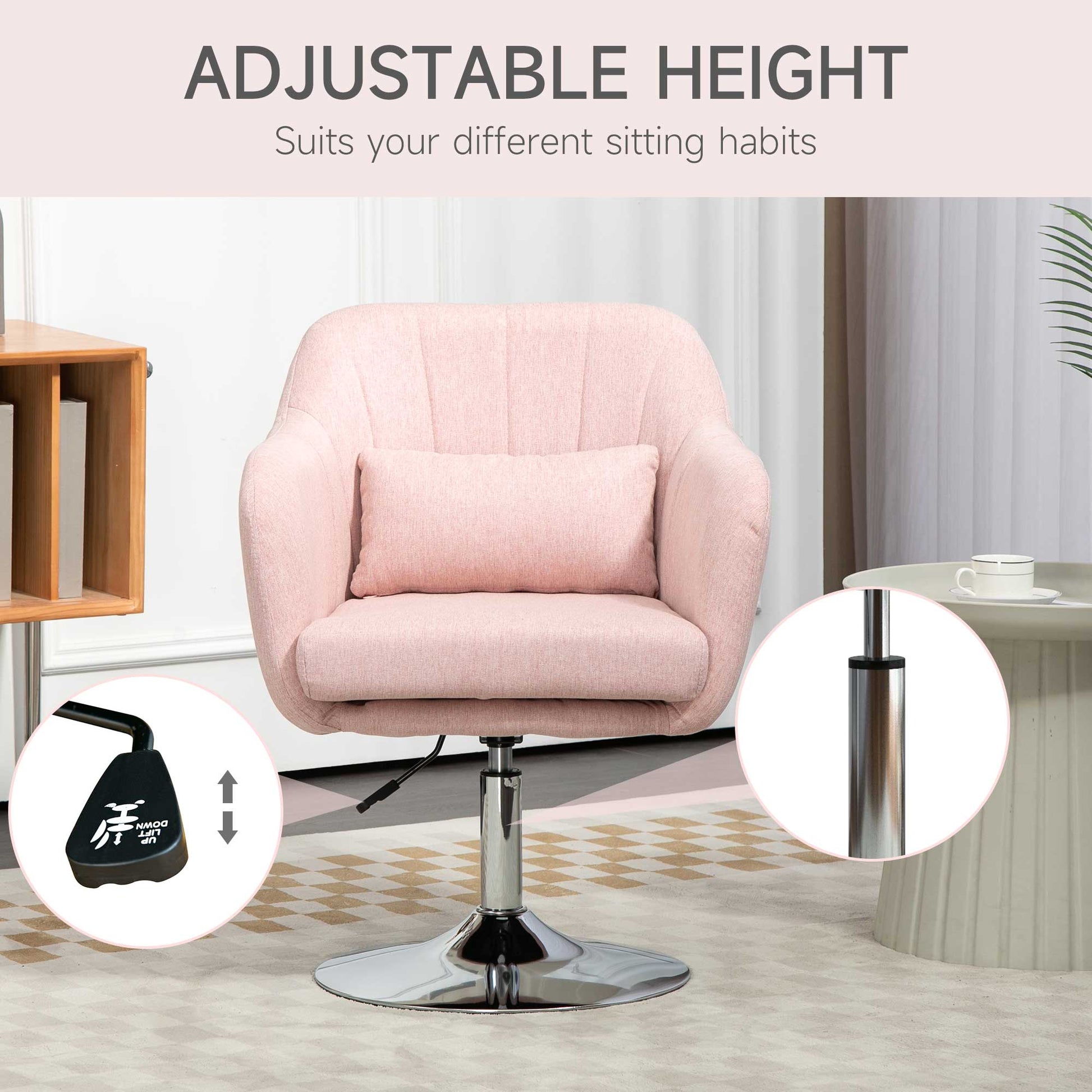 Pink Accent Arm Chair for Living Room Contemporary Vanity Armchair with Adjustable Height Thick Cushion | HOMCOM-2