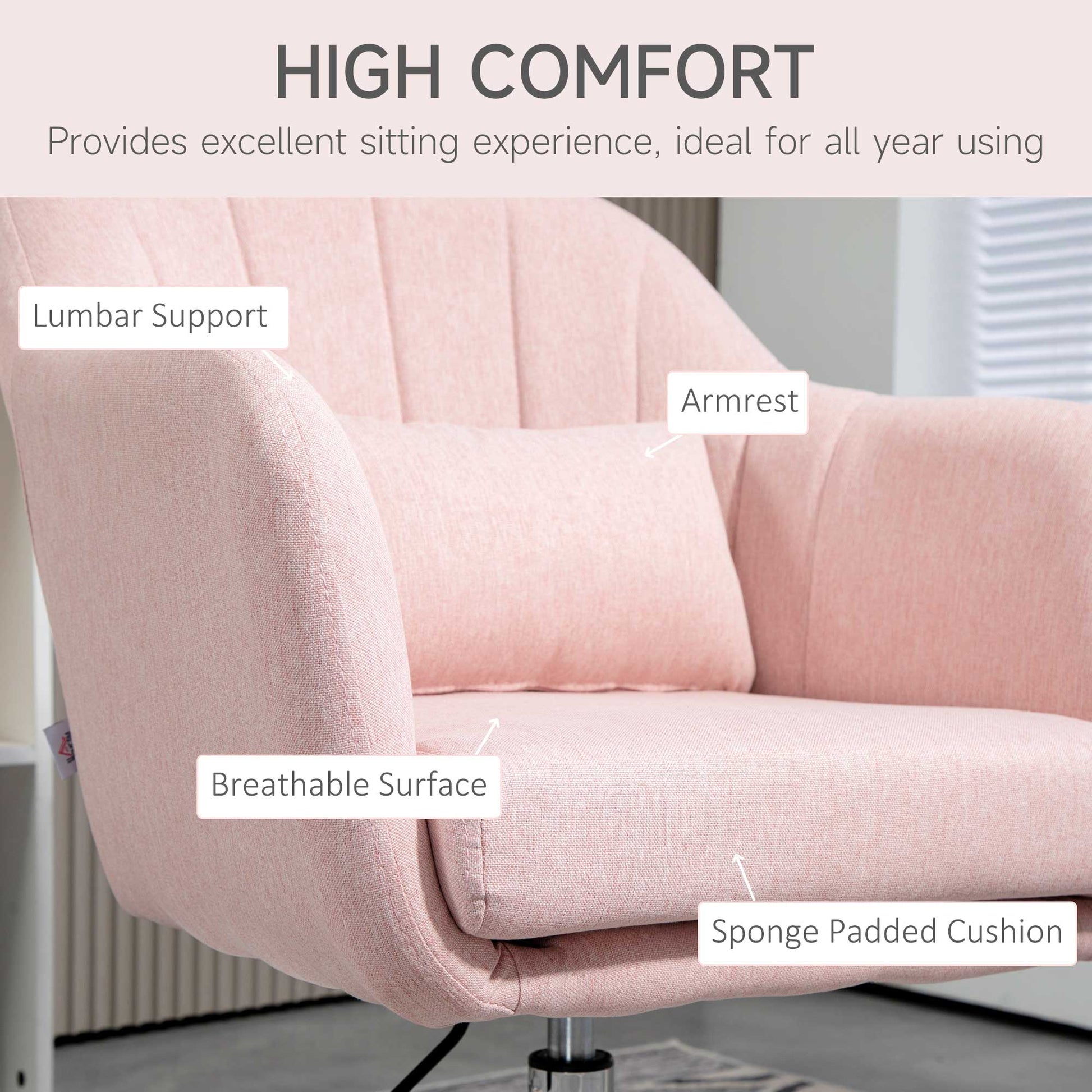 Pink Accent Arm Chair for Living Room Contemporary Vanity Armchair with Adjustable Height Thick Cushion | HOMCOM-4