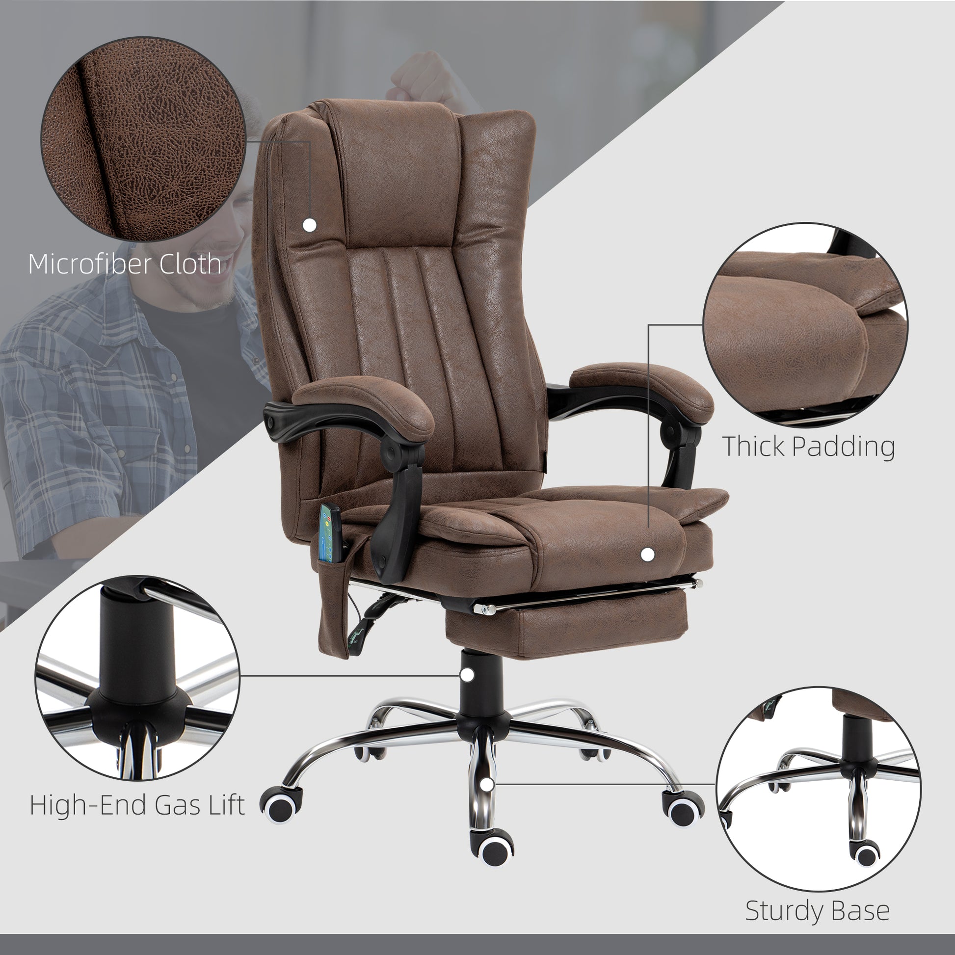 Vibrating Massage Office Chair with Heat, Executive Office Chair, Desk Chair with Height Adjustable and Footrest, Dark Brown | Vinsetto-5