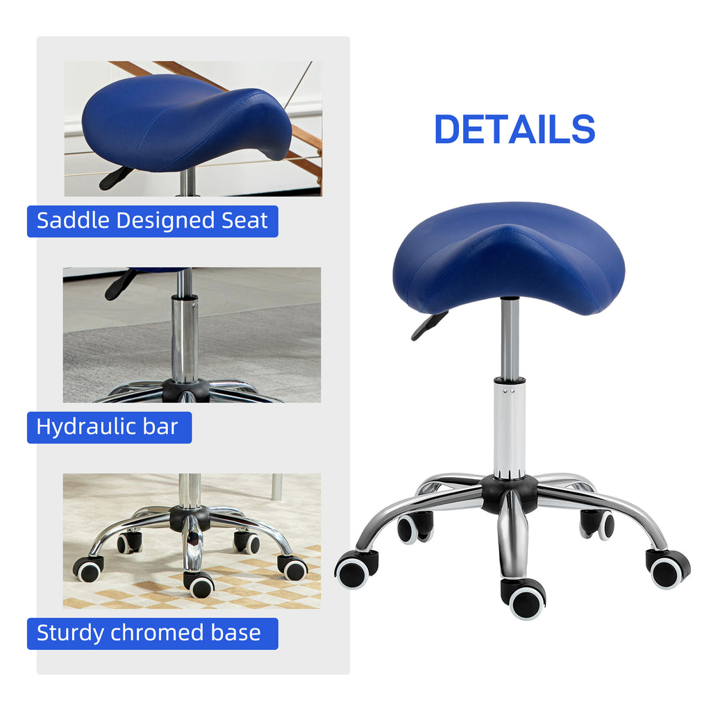 Saddle Stool, Height Adjustable Salon Chair for Massage Spa, Faux Leather, Dark Blue | HOMCOM-4