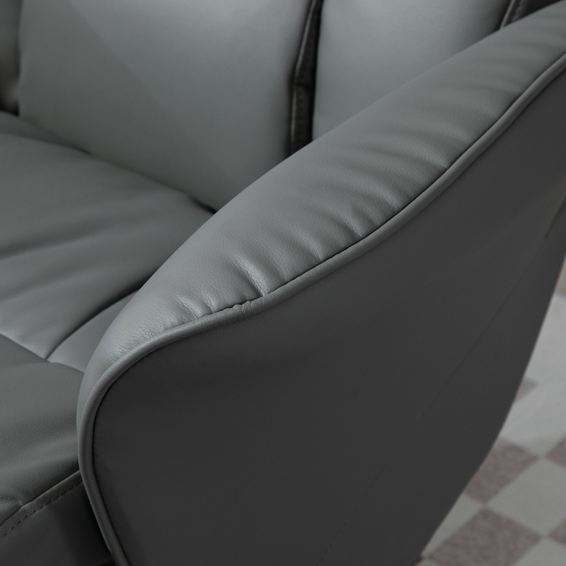 Swivel Recliner Chair with Footstool, PU Leather Armchair and Ottoman with High Back and Round Base for Living Room in Grey | HOMCOM-6