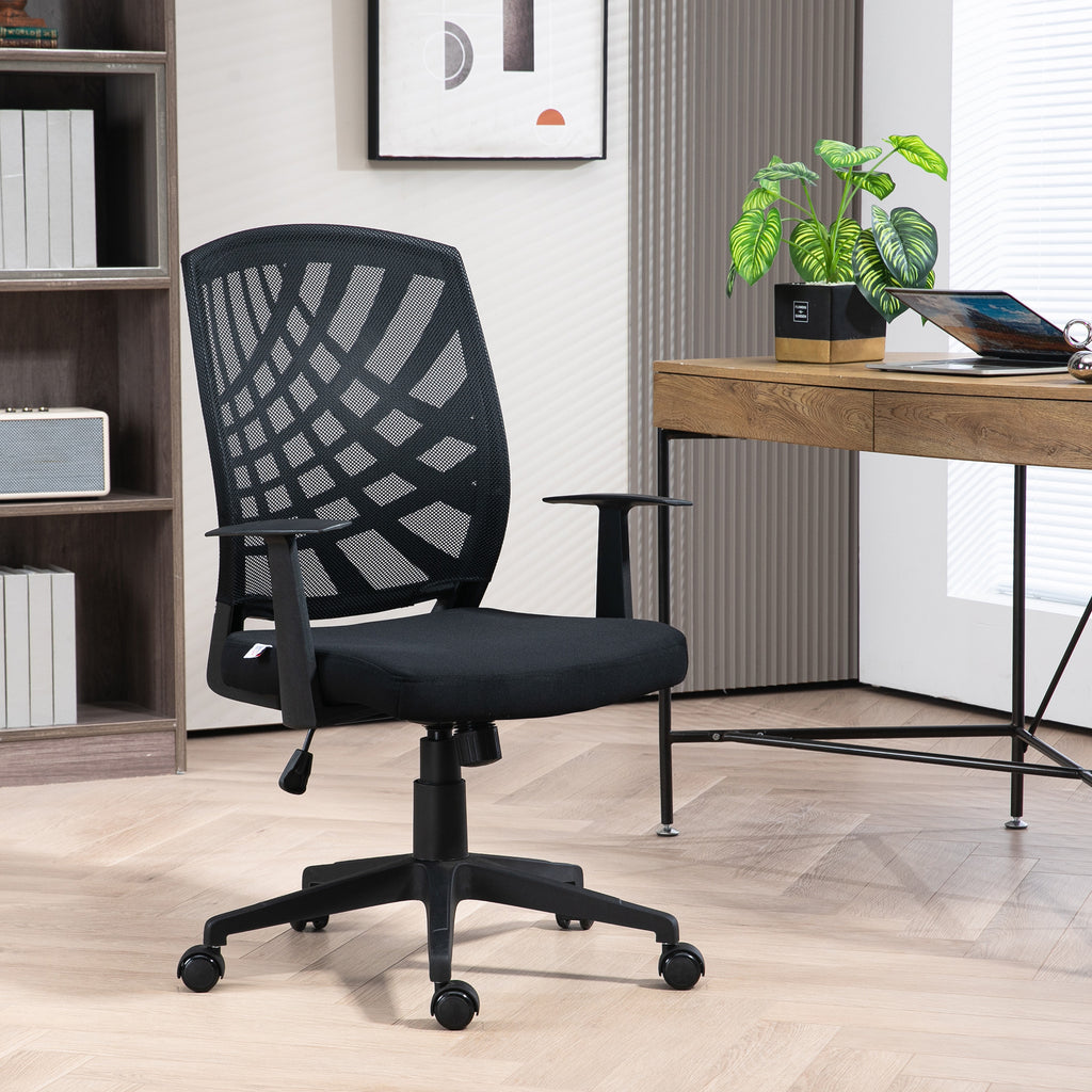 Ergonomic Office Chair, Height Adjustable Mesh Chair, Desk Chair with Swivel Wheels for Home Office, Black | HOMCOM-8