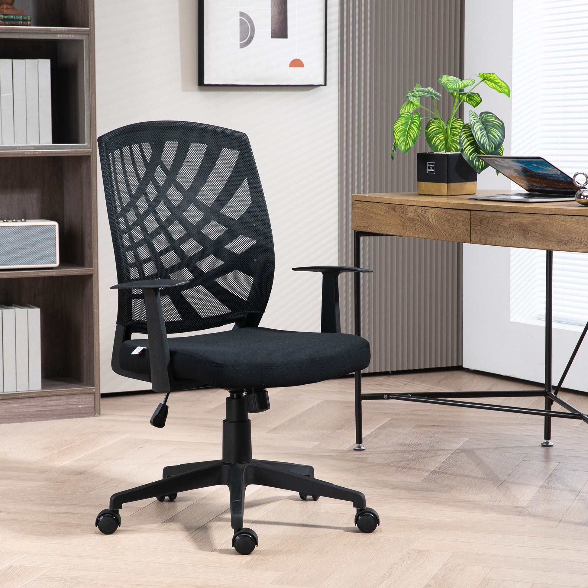 Ergonomic Office Chair, Height Adjustable Mesh Chair, Desk Chair with Swivel Wheels for Home Office, Black | HOMCOM-8