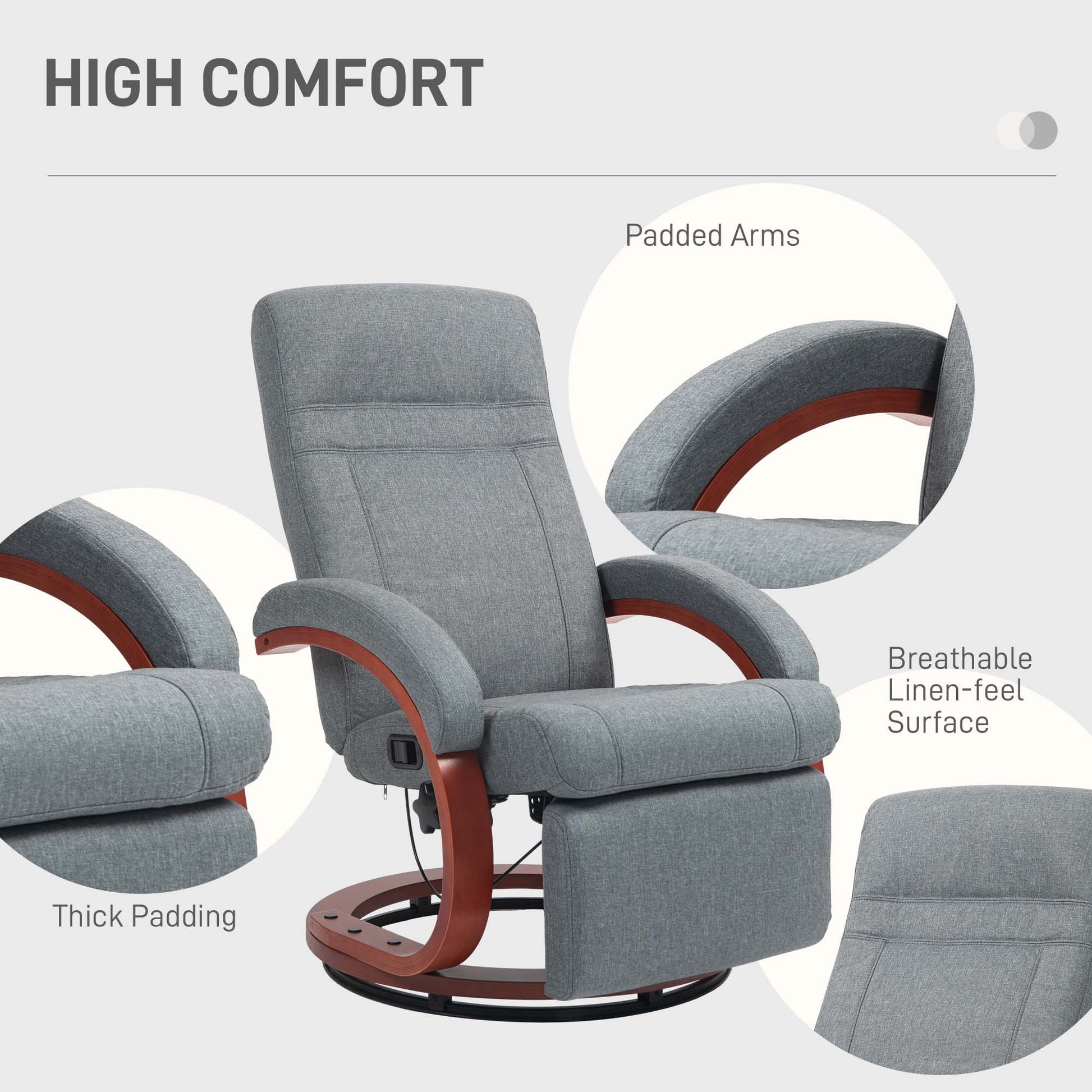 HOMCOM 135° Manual Reclining Swivel Chair, with Footrest - Grey-5