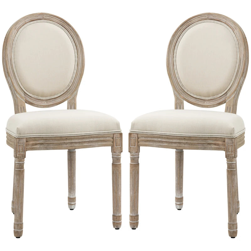 Dining Chairs Set of 2, French-Style Kitchen Chairs, Armless Accent Chairs with Backrest and Linen-Touch Upholstery, Cream | HOMCOM-0