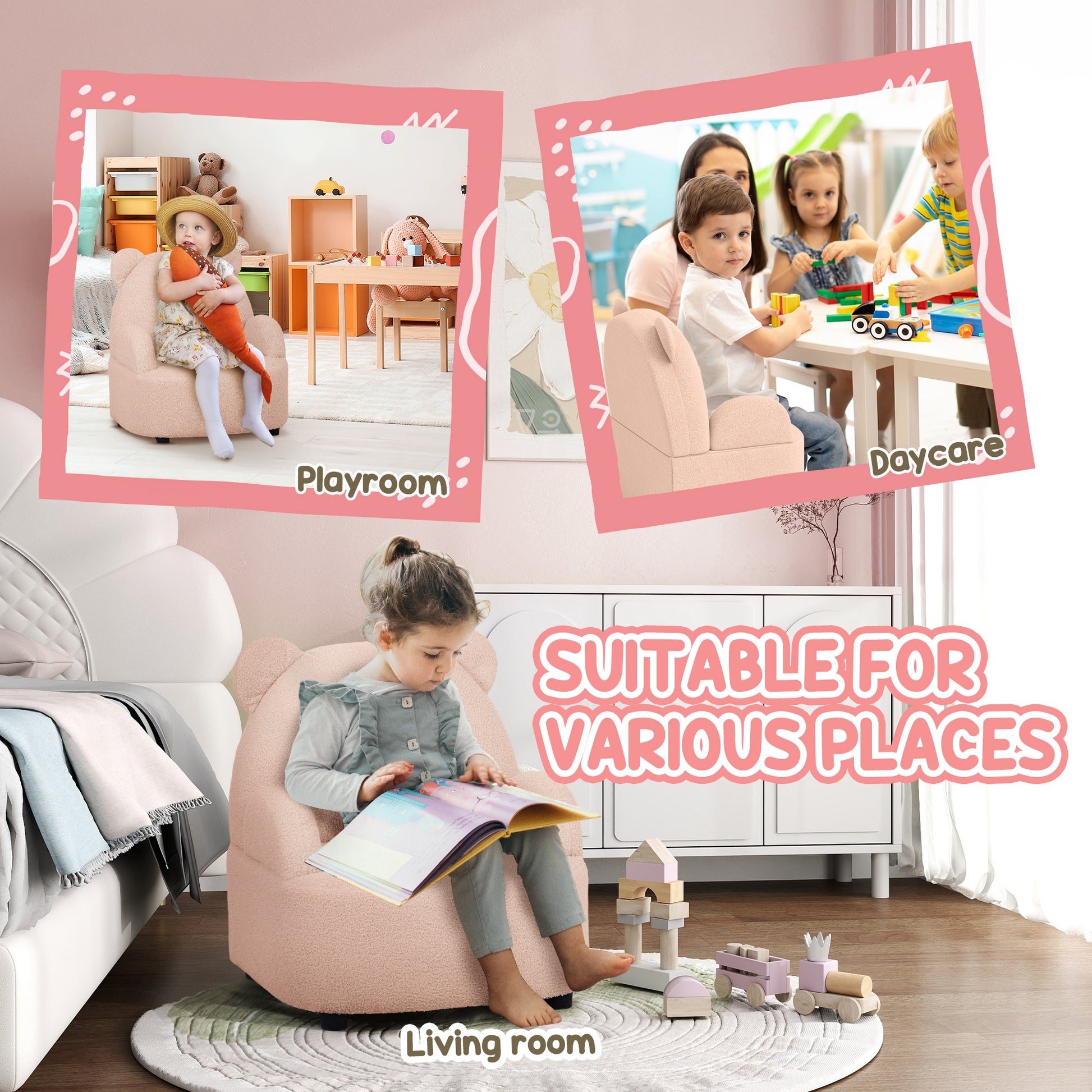 AIYAPLAY Bear Shaped Toddler Chair for Bedroom Playroom Living Room, Aged 18 Months to 3 Years in Pink-5