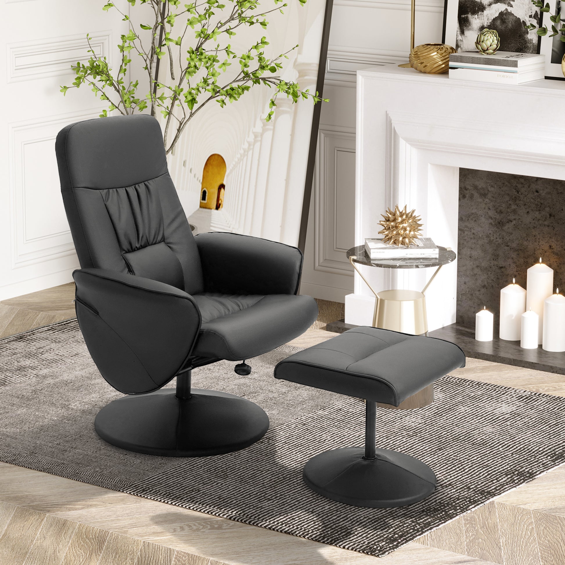 Executive Recliner Chair High Back and Footstool, Armchair Lounge Seat in Black | HOMCOM-8