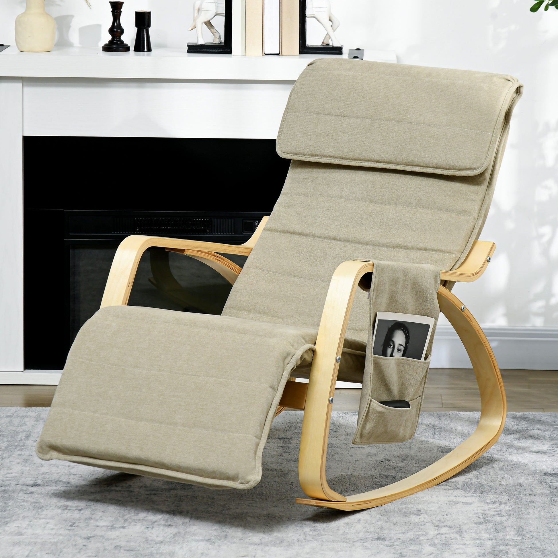 Rocking Lounge Chair Recliner Relaxation Lounging Relaxing Seat with Adjustable Footrest, Side Pocket and Pillow, Cream White by HOMCOM-8