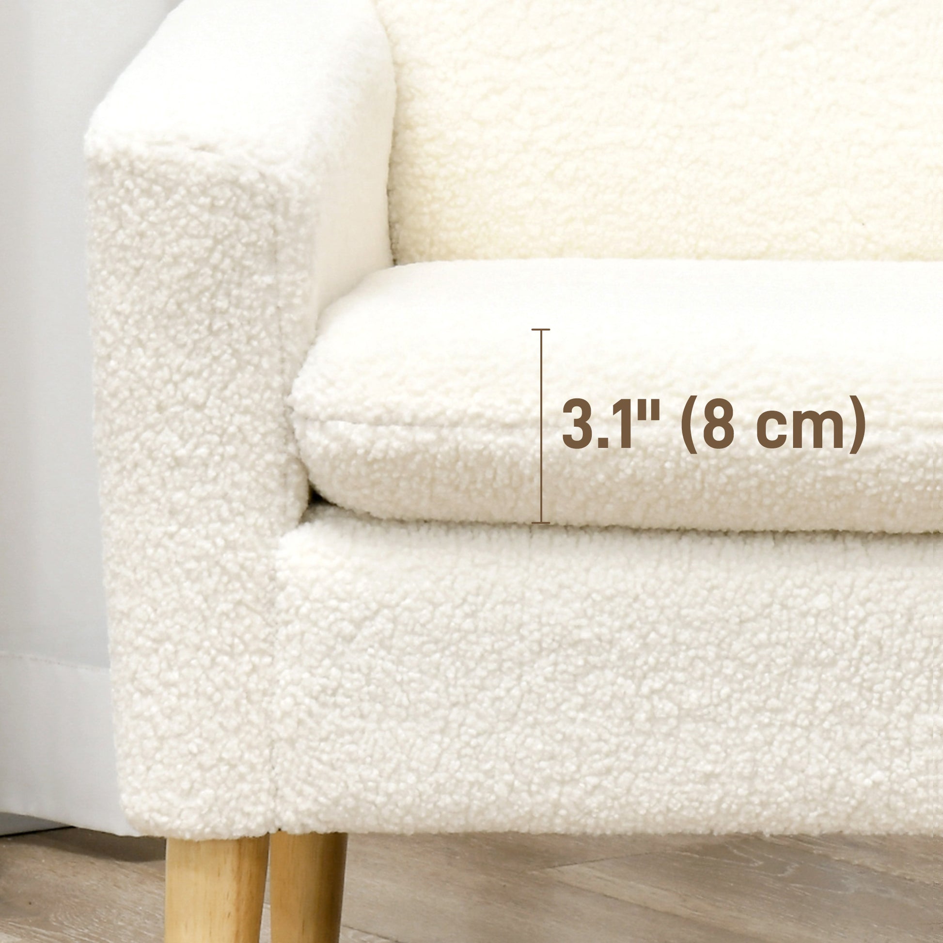 Modern Armchair, Upholstered Accent Chair with Wood Legs and Wide Padded Seat, Teddy Occasional Chair, Cream White | HOMCOM-5