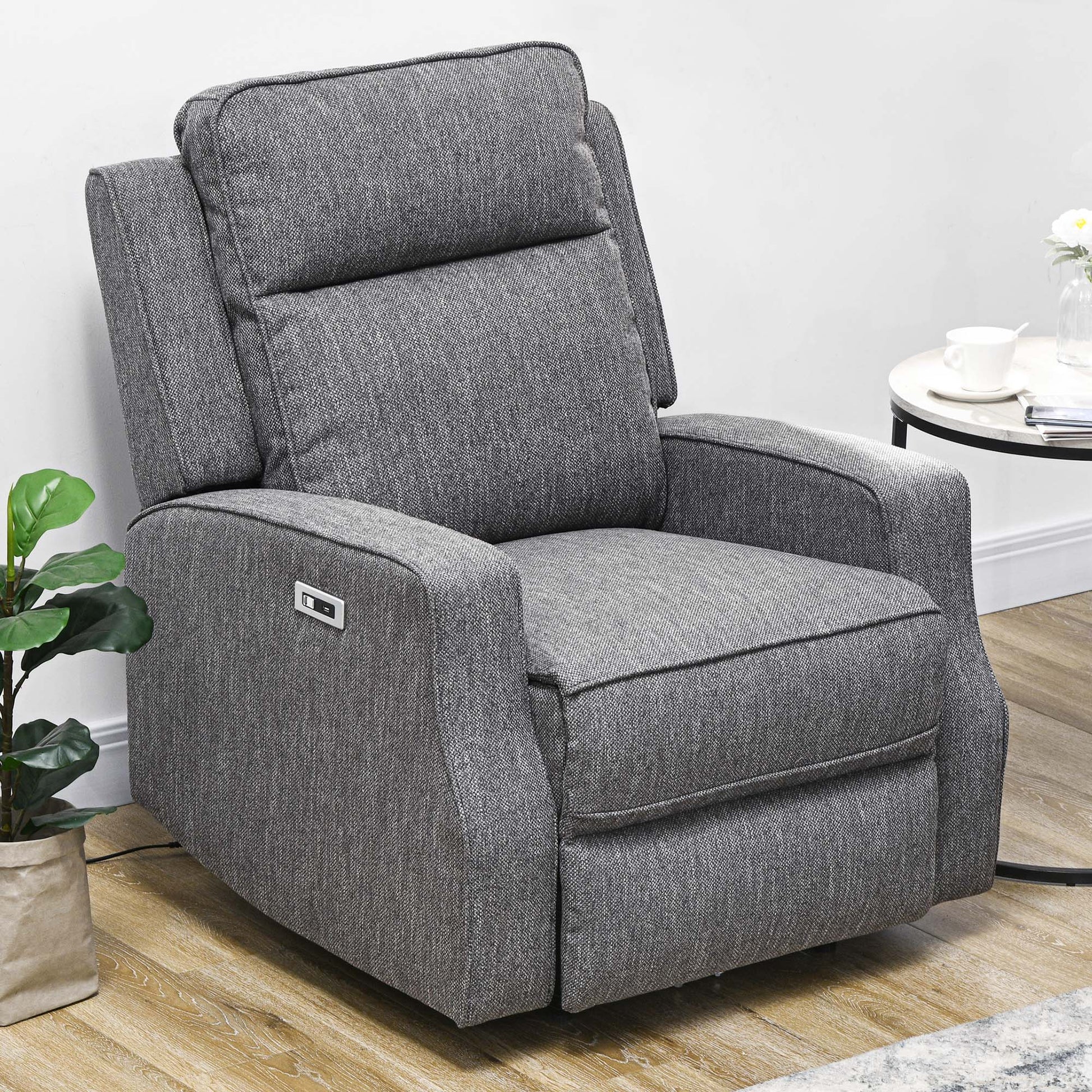 Electric Recliner Armchair, Recliner Chair with Adjustable Leg Rest, USB Port, Charcoal Grey | HOMCOM-8