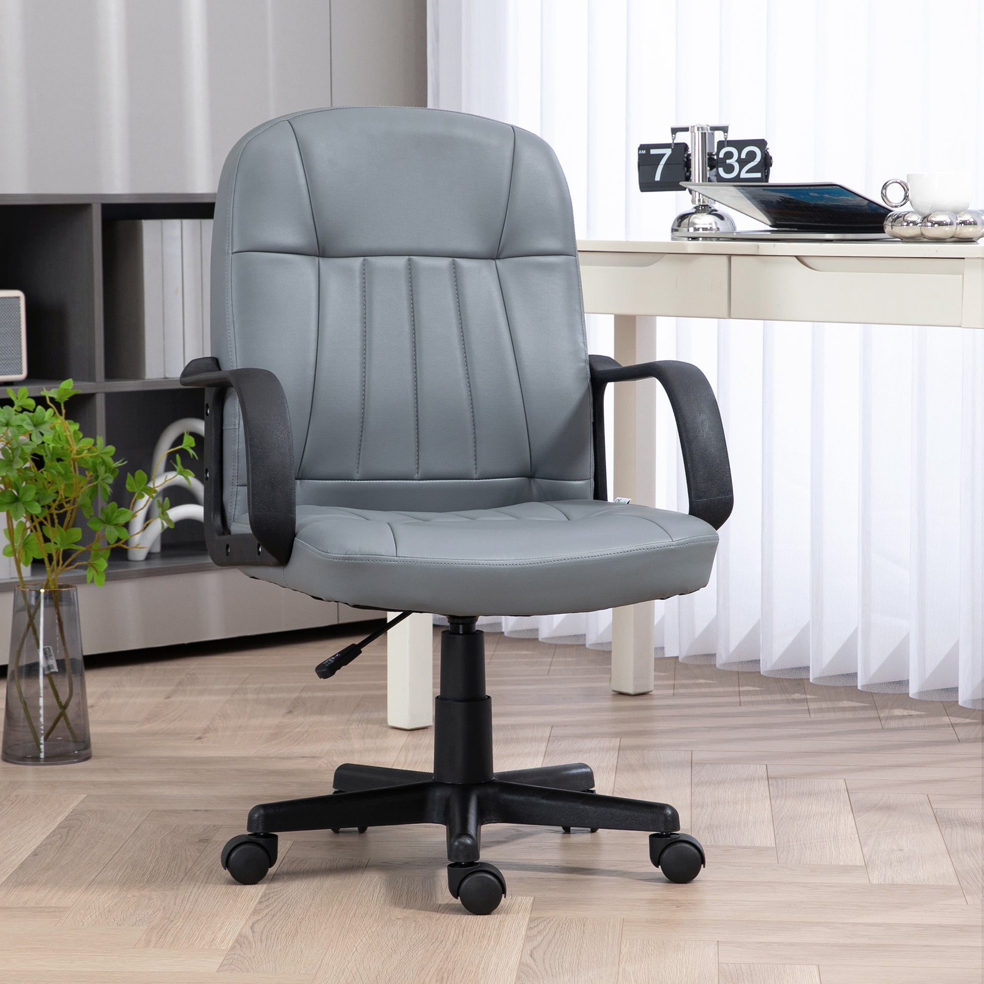 Swivel Executive Office Chair, PU Leather Computer Desk Chair, Adjustable Home Office Chair, Gaming Seater, Grey | Vinsetto-8