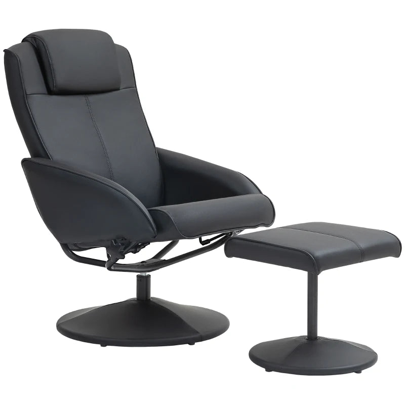 Black Faux Leather Reclining Chair and Footstool
