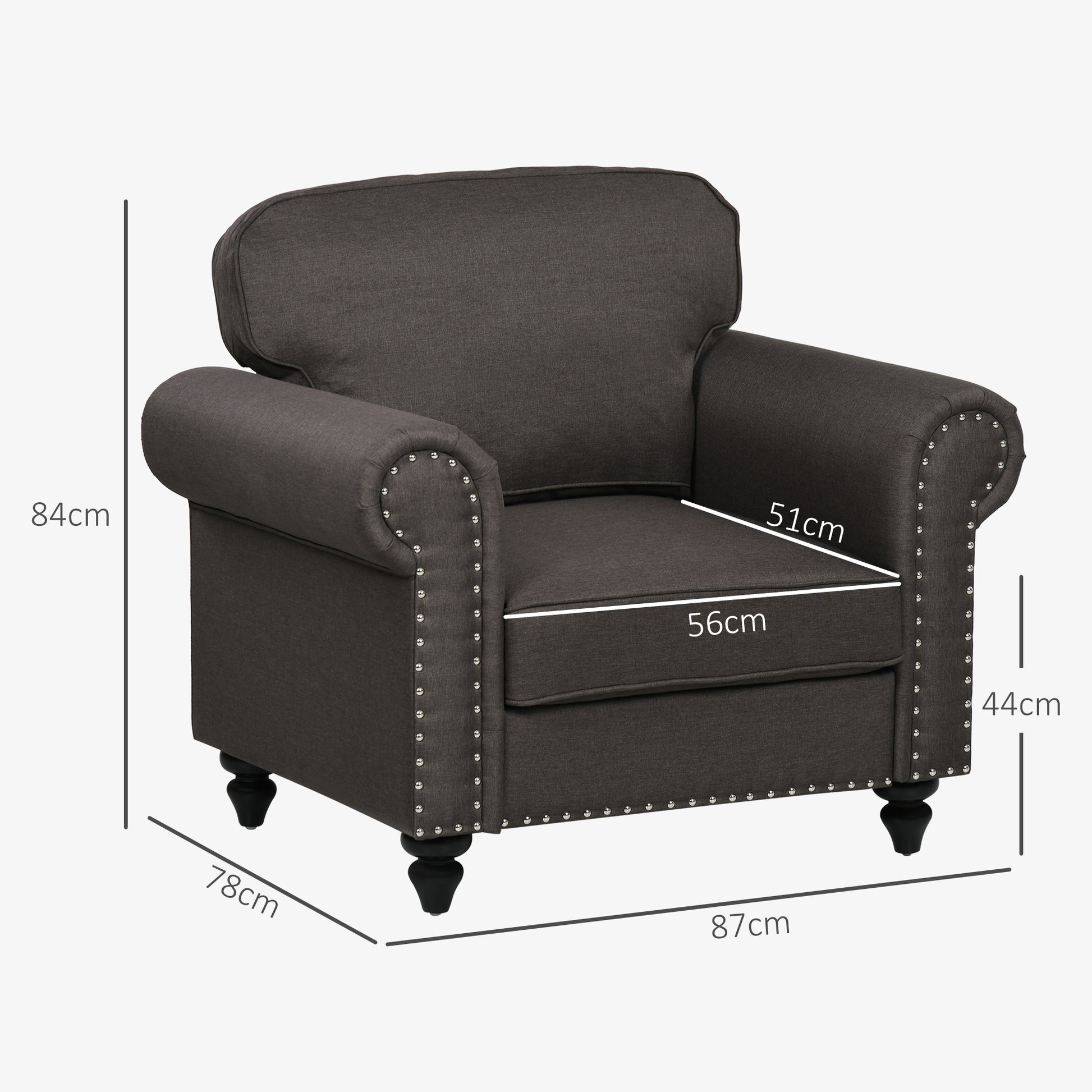 Mid-Century Armchair, Single Sofa with Pocket Springs - Dark Brown | HOMCOM-1