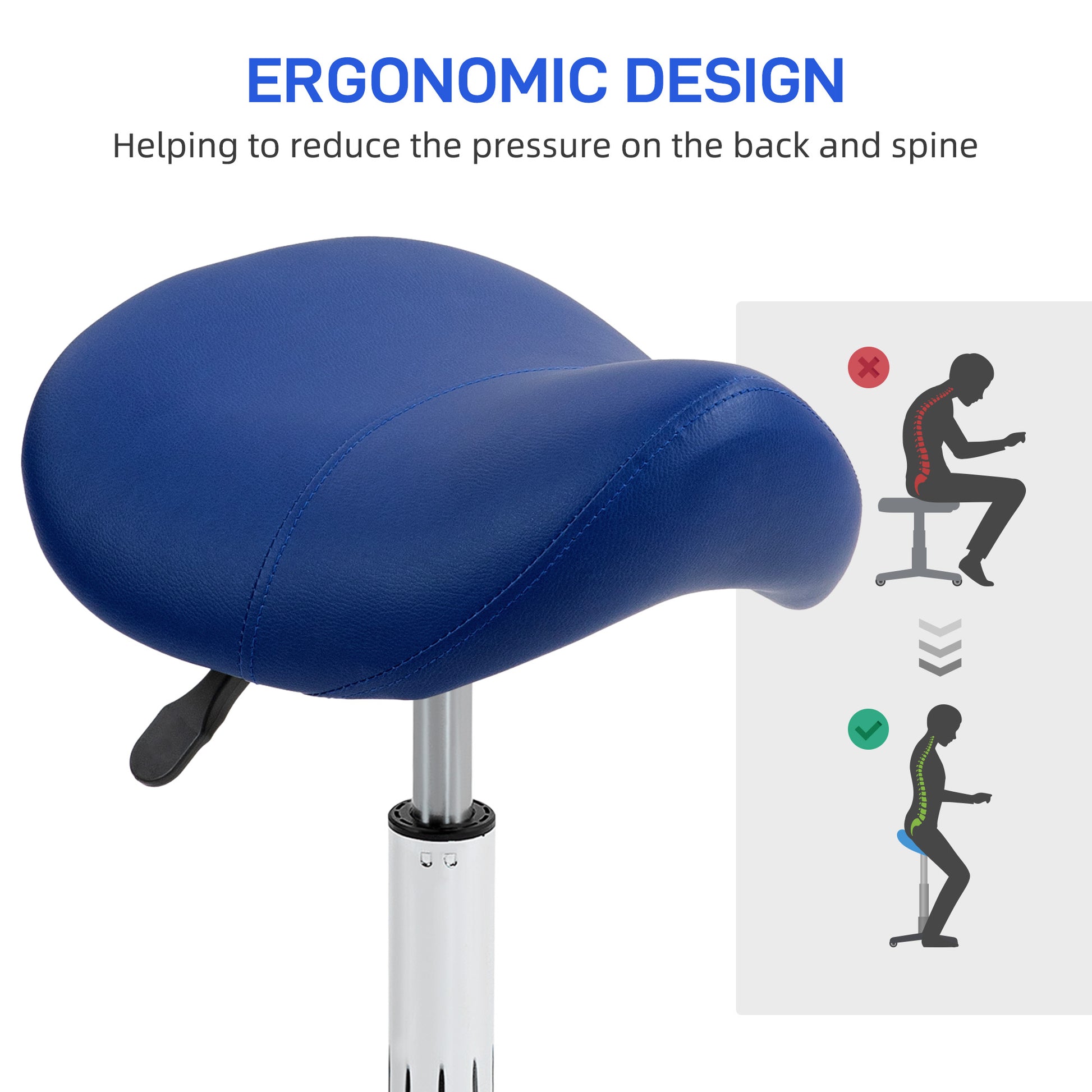 Saddle Stool, Height Adjustable Salon Chair for Massage Spa, Faux Leather, Dark Blue | HOMCOM-5