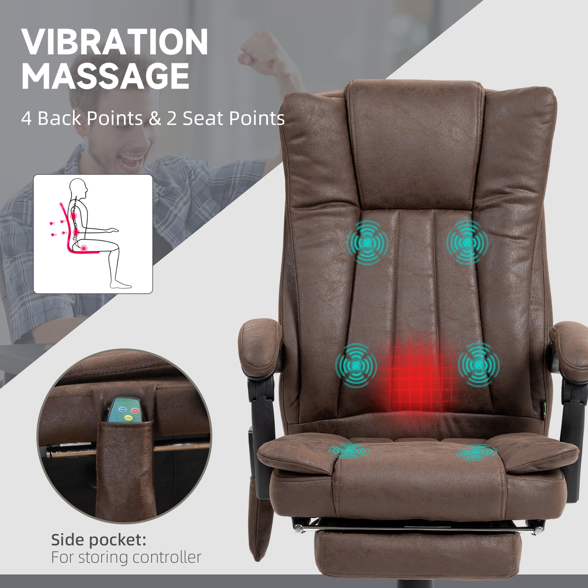 Vibrating Massage Office Chair with Heat, Executive Office Chair, Desk Chair with Height Adjustable and Footrest, Dark Brown | Vinsetto-2