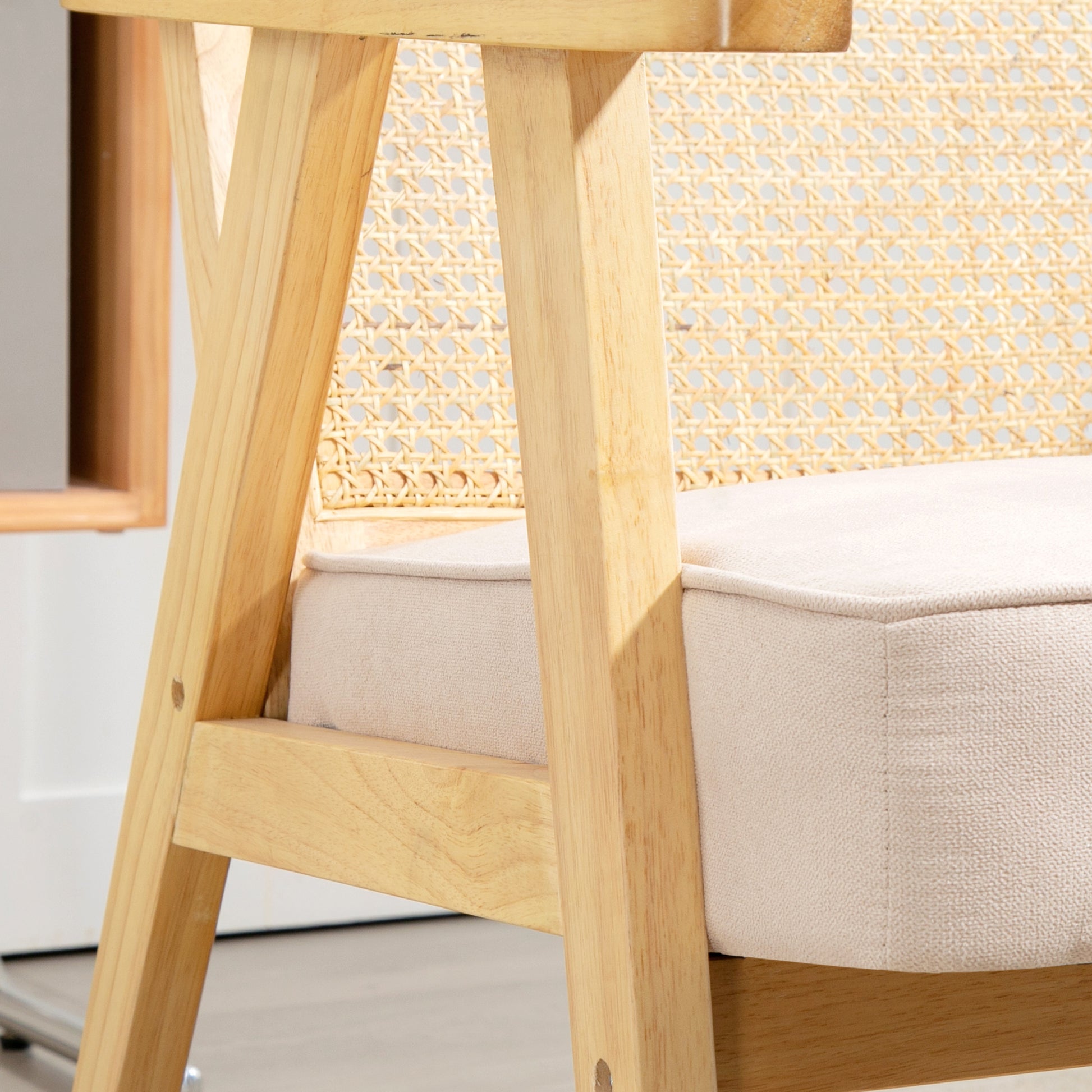 Bohemian Armchair: HOMCOM Fabric Accent Chair with Rattan Back, Rubber Wood Frame & Padded Seat Cushion, Living Room, Bedroom, Office-7