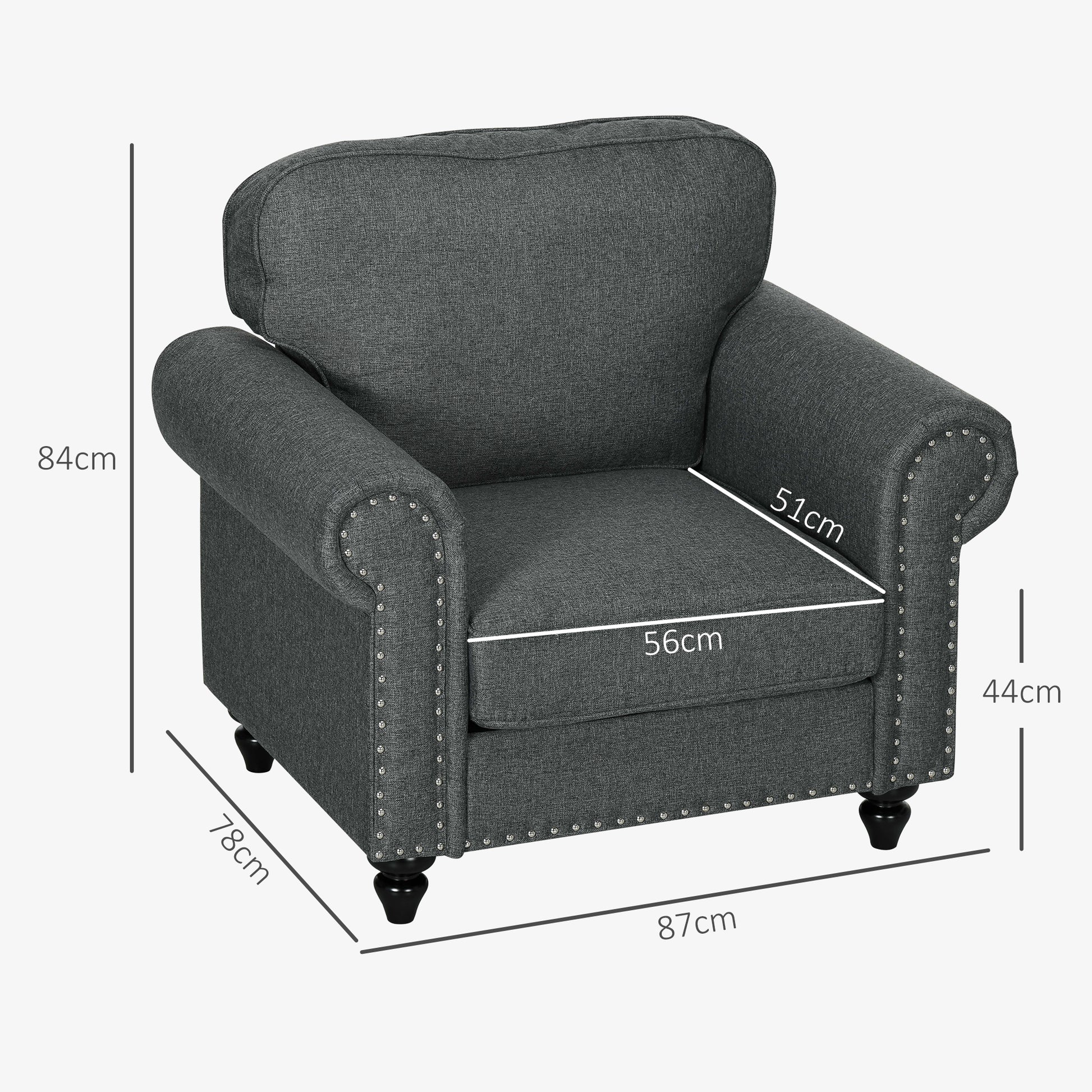 Mid-Century Armchair, Single Sofa with Pocket Springs in Dark Grey by HOMCOM-1