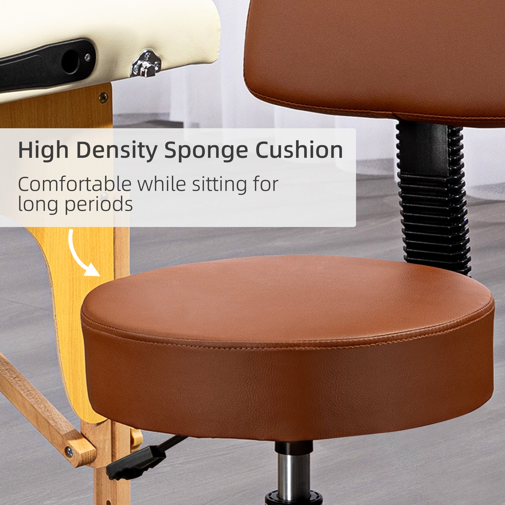 Beautician's Swivel Salon Chair with Padded Seat Back 5 Wheels Adjustable Height Salon Hairdressers Tattoo Spa Rolling Cushion 48cm | HOMCOM-3