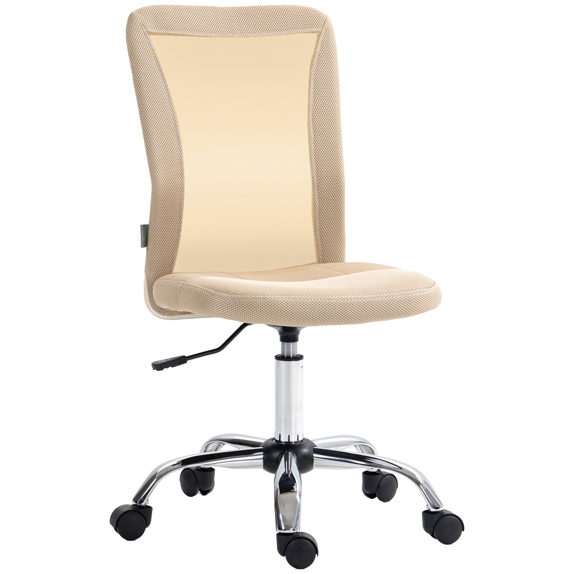 Vinsetto Armless Office Chair with Adjustable Height Mesh Back Wheels Beige-0