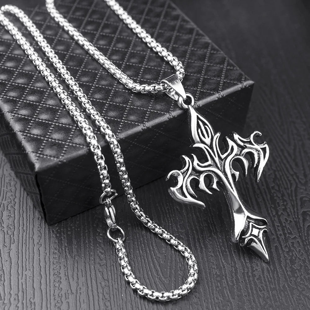 Hip Hop Flame Cross Pendant Necklace