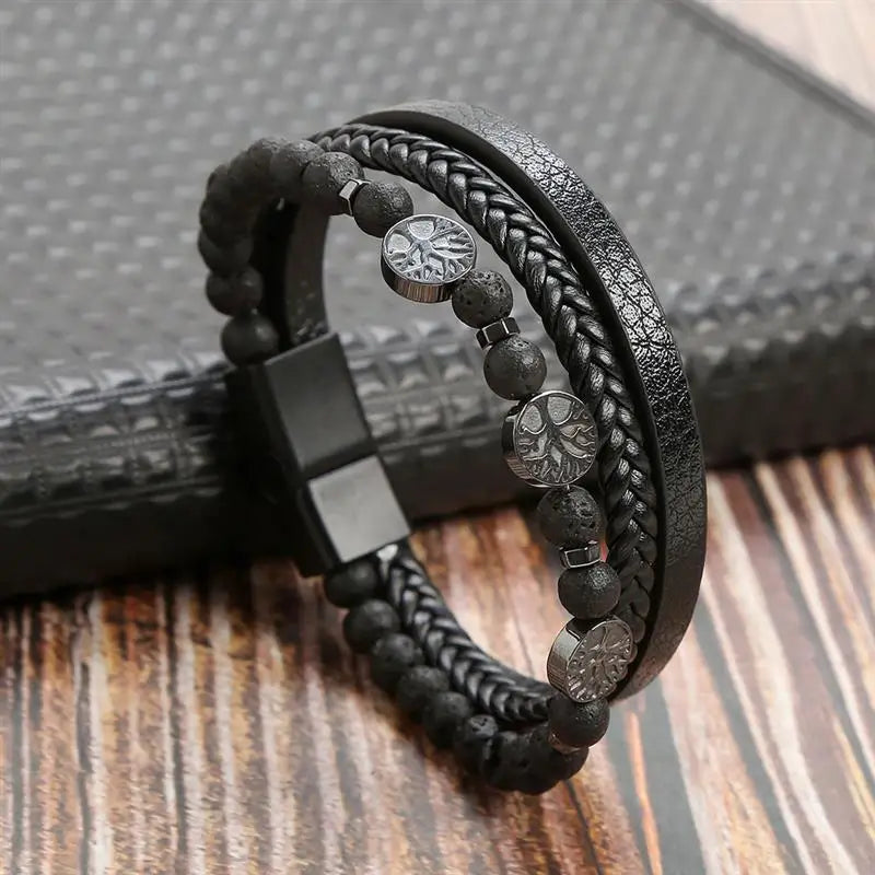 Stainless Steel Leather Bracelet