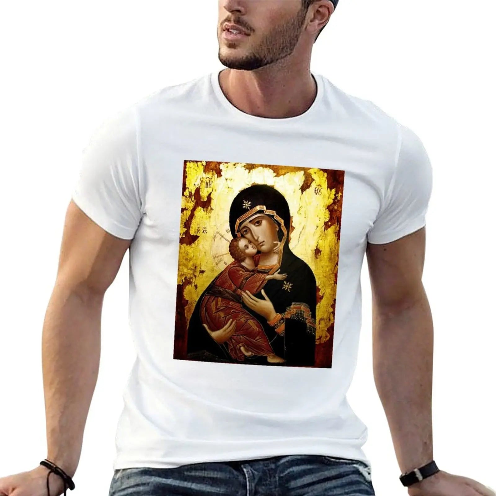 Virgin Mary, Theotokos, Mother of God, God-bearer T-Shirt man t shirt cotton high quality essential t shirt T-Shirt