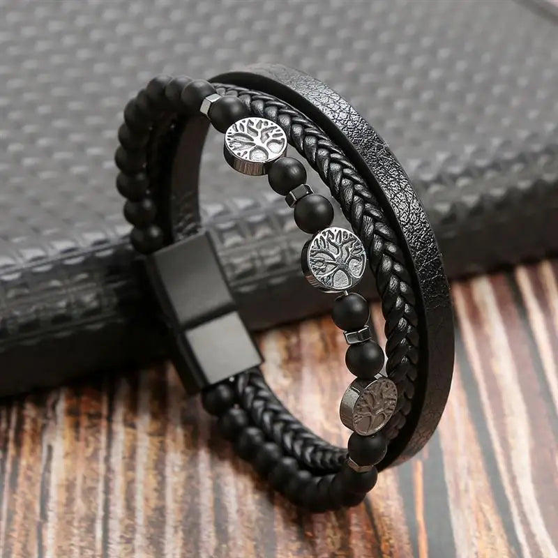 Stainless Steel Leather Bracelet