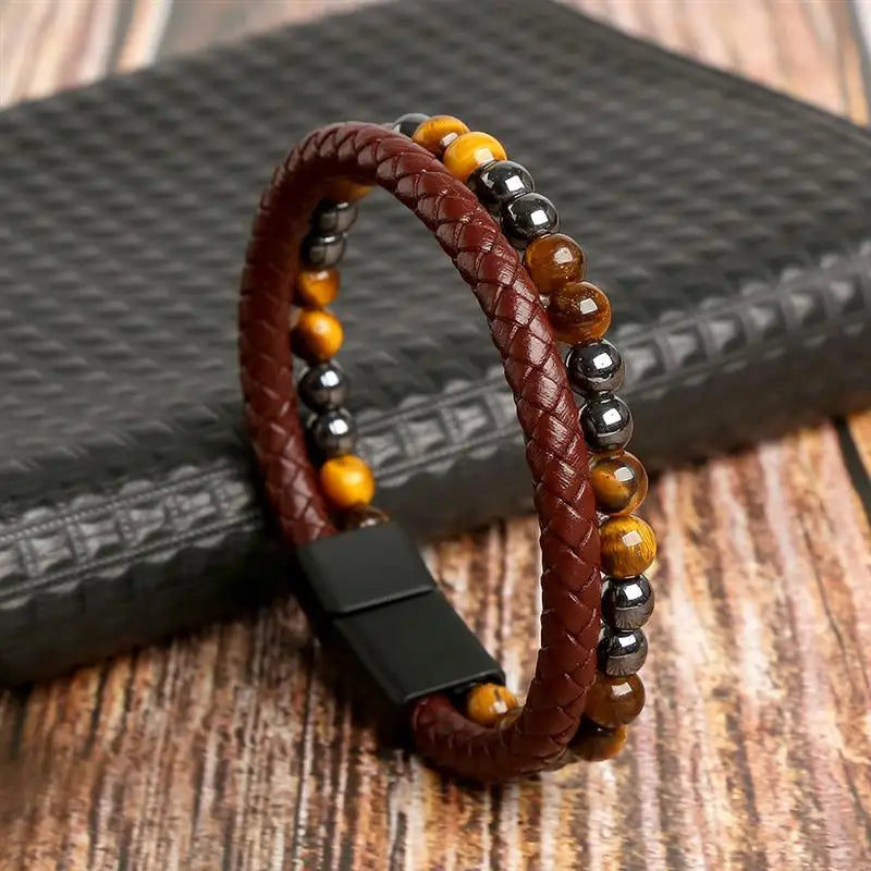 Stainless Steel Leather Bracelet
