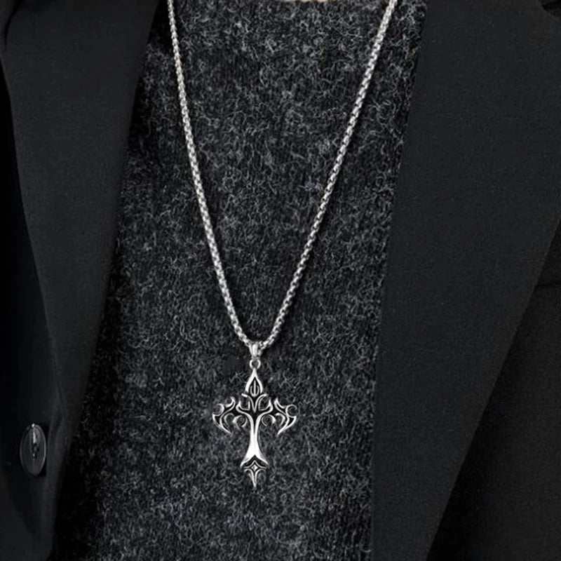 Hip Hop Flame Cross Pendant Necklace