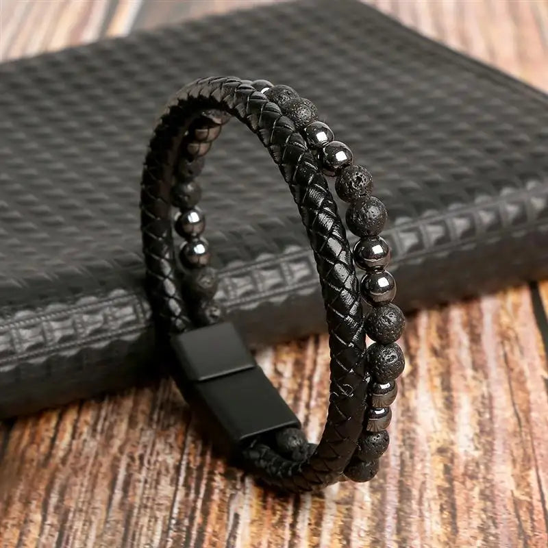 Stainless Steel Leather Bracelet