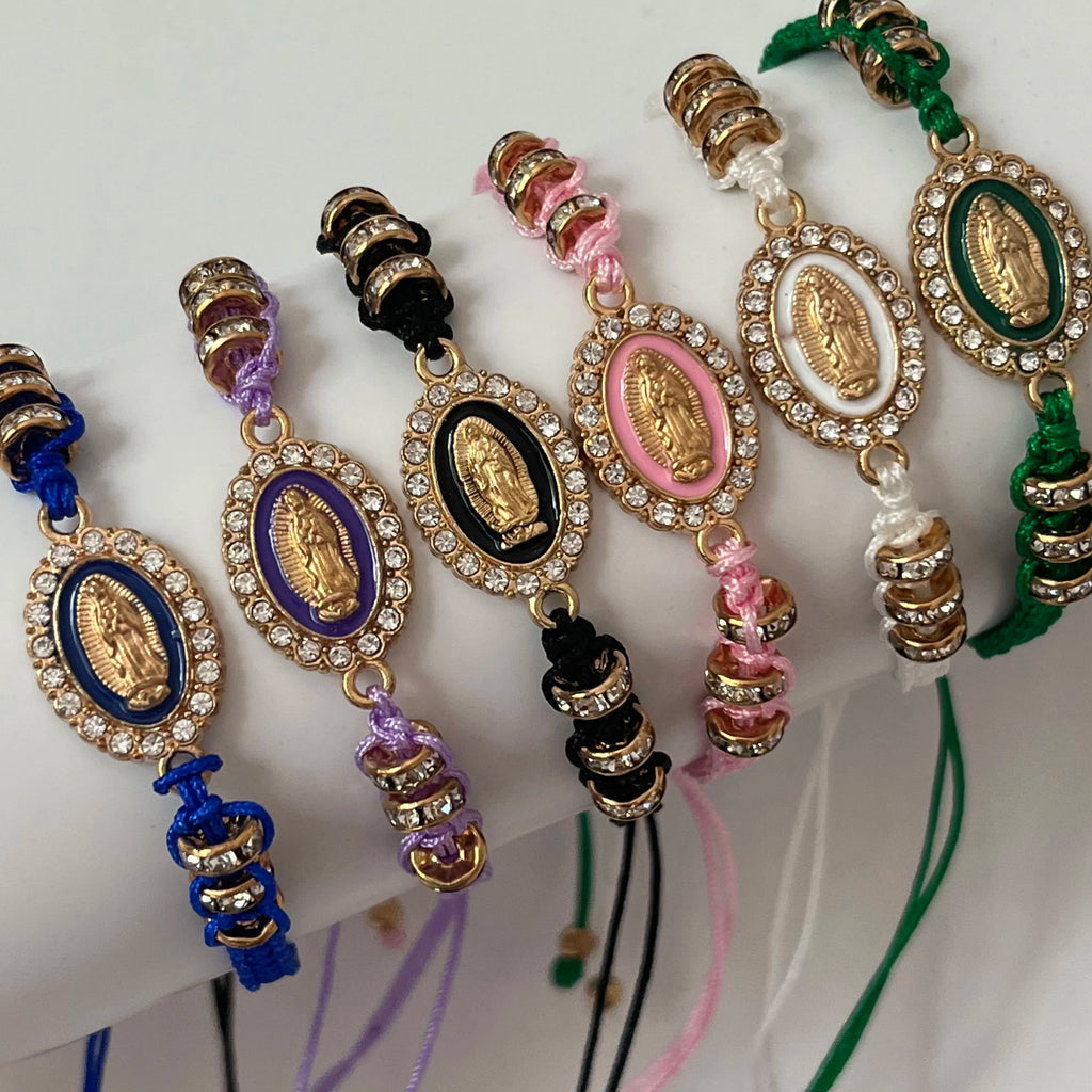 12 Pieces Religious Virgin Mary And Saint Jude Crystal Set Diamond Beads Adjustable Bracelet  For Women