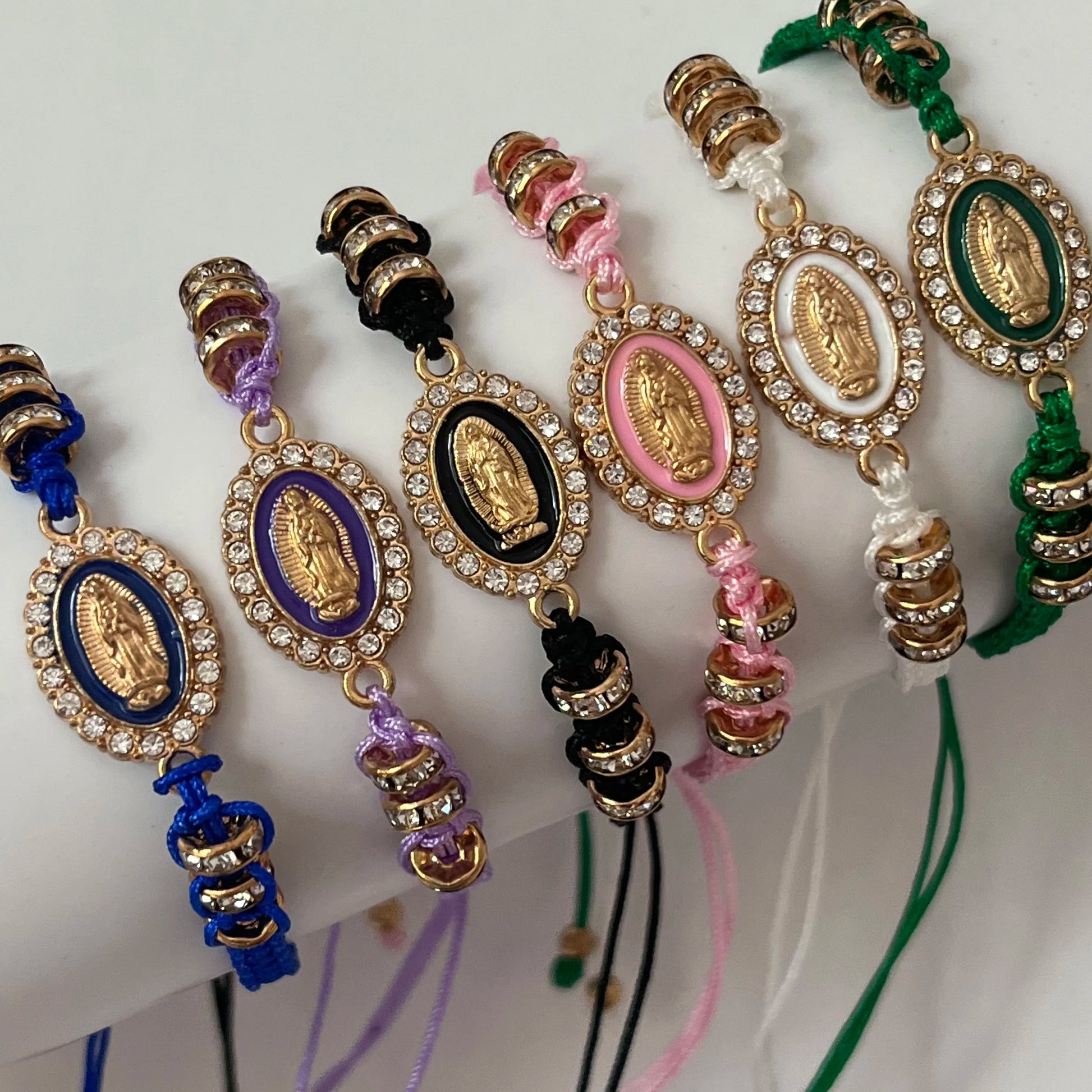 12 Pieces Religious Virgin Mary And Saint Jude Crystal Set Diamond Beads Adjustable Bracelet  For Women