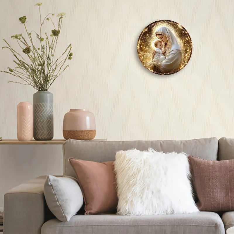 Mary" Round Aluminum Sign, Perfect for Home & Office Decor, Wreath Accent, Living Room, Bathroom, Bedroom, Garage, Bar, Cafe