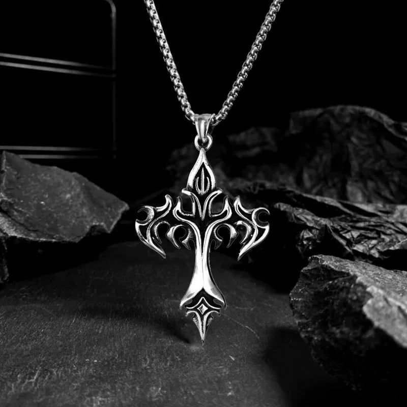 Hip Hop Flame Cross Pendant Necklace