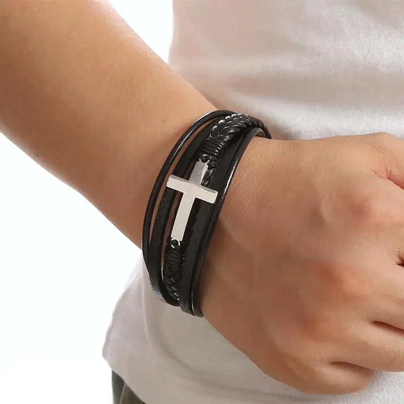 Stainless Steel Leather Bracelet