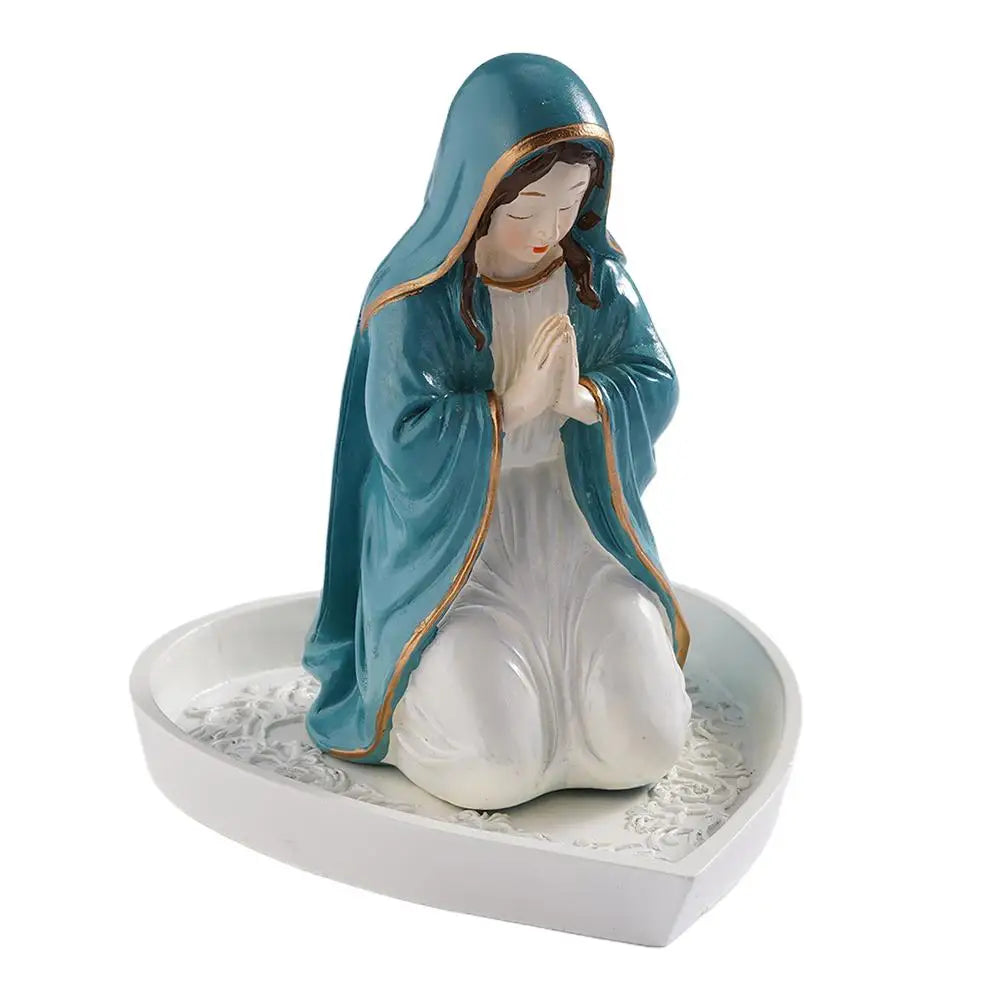 Timeless Charm Resin Rosary Holder with Mary Figurine for Catholic Devotional Home Decor Lady Prayer Dish Jewelry for Bedroom