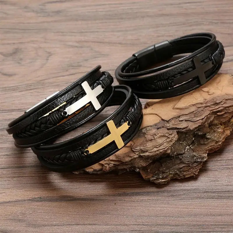 Stainless Steel Leather Bracelet